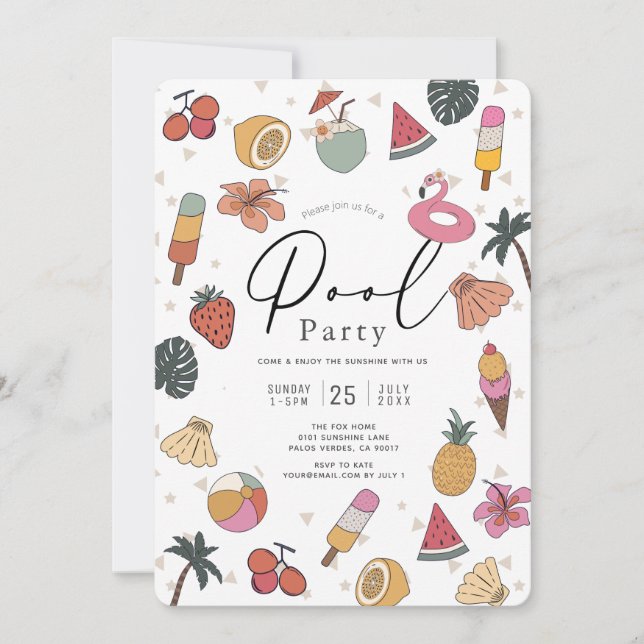 Invitation Fête au bord de la piscine Été Piscine Adulte (Devant)