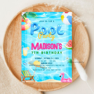 Invitation Fête au bord de la piscine Fête d'anniversaire ave