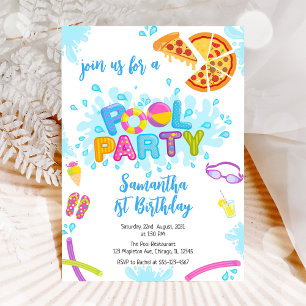 Invitation Fête au bord de la piscine   Fête d'anniversaire m