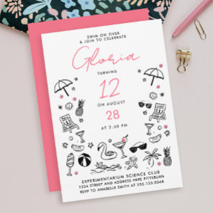 Invitation Fête au bord de la piscine : gribouillages d'été a