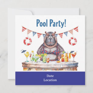 Invitation Fête au bord de la piscine le 4 juillet avec Hippo