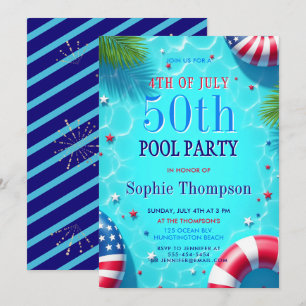 Invitation Fête au bord de la piscine le 4 juillet, Chic Amér