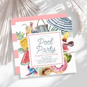 Invitation Fête au bord de la piscine Parasol Tropical Rose I