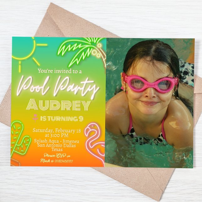 Invitation Fête au bord de la piscine - Paysage (Créateur téléchargé)