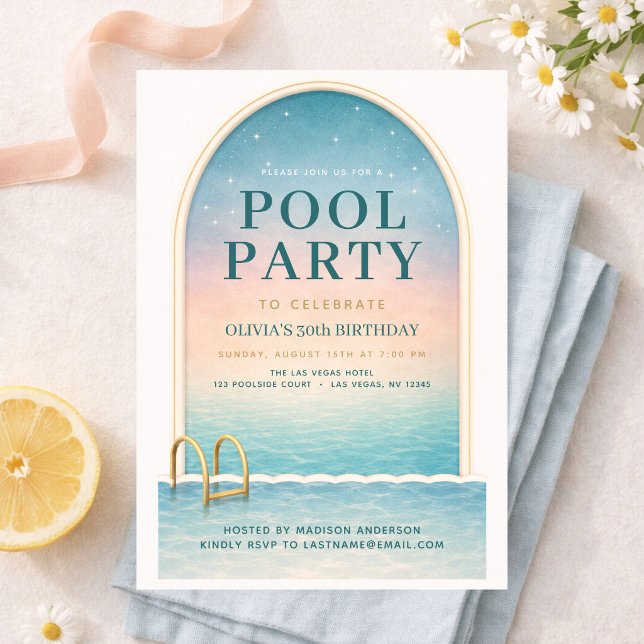 Invitation Fête au bord de la piscine pour 30 ans (Créateur téléchargé)