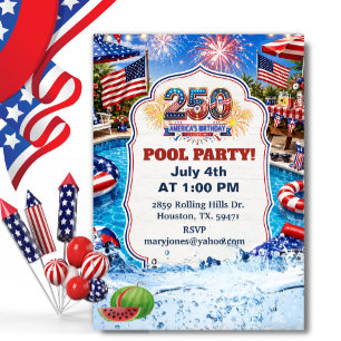 Invitation Fête au bord de la piscine pour le 250e anniversai