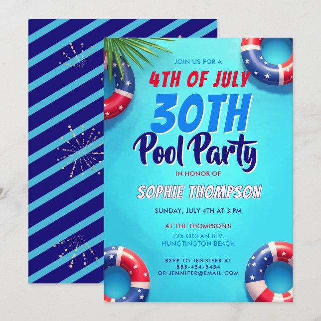 Invitation Fête au bord de la piscine pour le 4 juillet Ameri (Devant / Derrière)