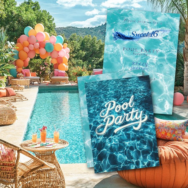 Invitation Fête au bord de la piscine pour Sweet 16 Bulles d' (Créateur téléchargé)