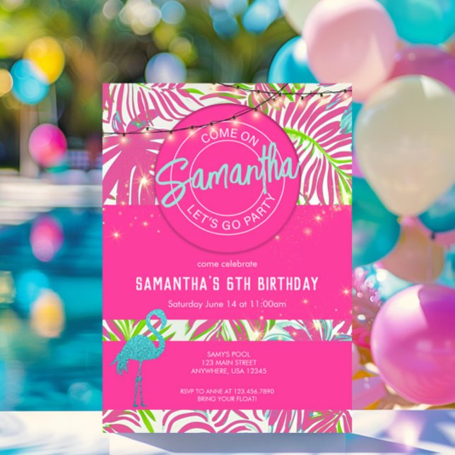 Invitation Fête au bord de la piscine Rose Plage (Créateur téléchargé)