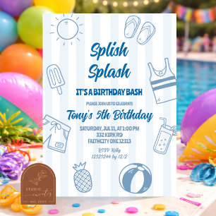 Invitation Fête au bord de la piscine Splish Splash dessinée 
