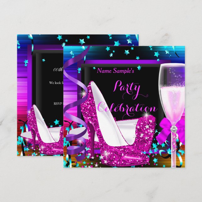 Invitation Fête au Champagne Célébration en Toute Occasion (Devant / Derrière)