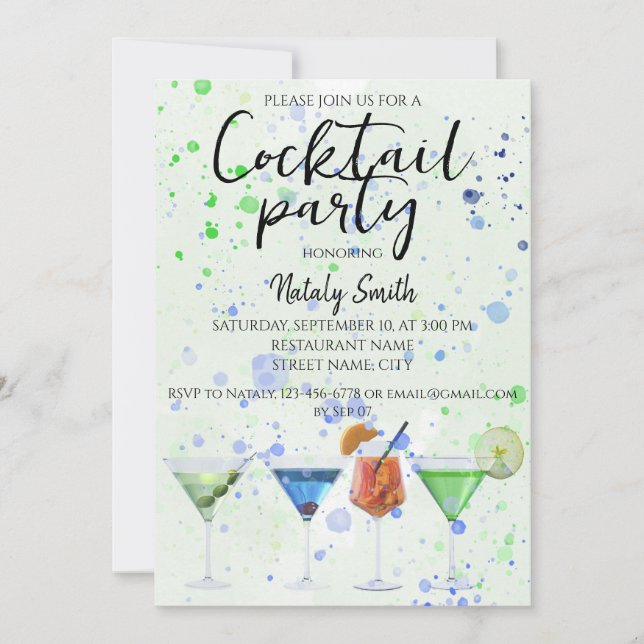 Invitation Fête au cocktail aquarelle (Devant)