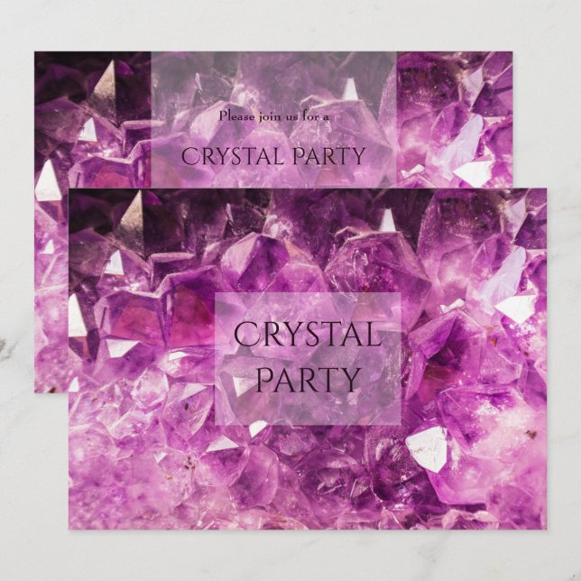 Invitation Fête au cristal d'améthyste pourpre (Devant / Derrière)