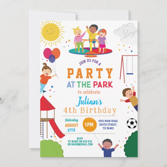 Invitation Fête au Parc Anniversaire Filles ou garçons (Devant)