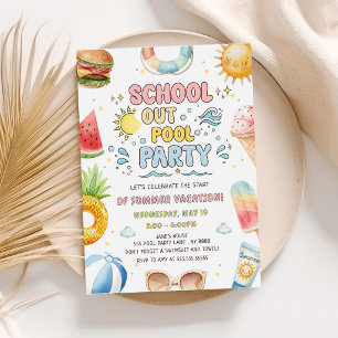 Invitation Fête au Piscine Début des Vacances d'Été Scolaire
