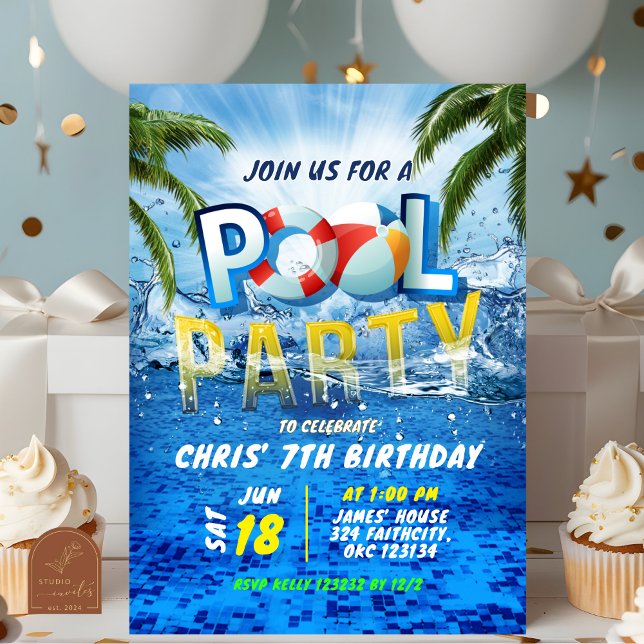 Invitation Fête au Piscine Éclaboussures Été  (Créateur téléchargé)