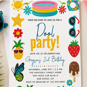 Invitation Fête au Piscine Fête d'anniversaire Moderne sur