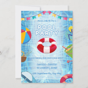 Invitation Fête au Piscine Gras Rouge et Bleu