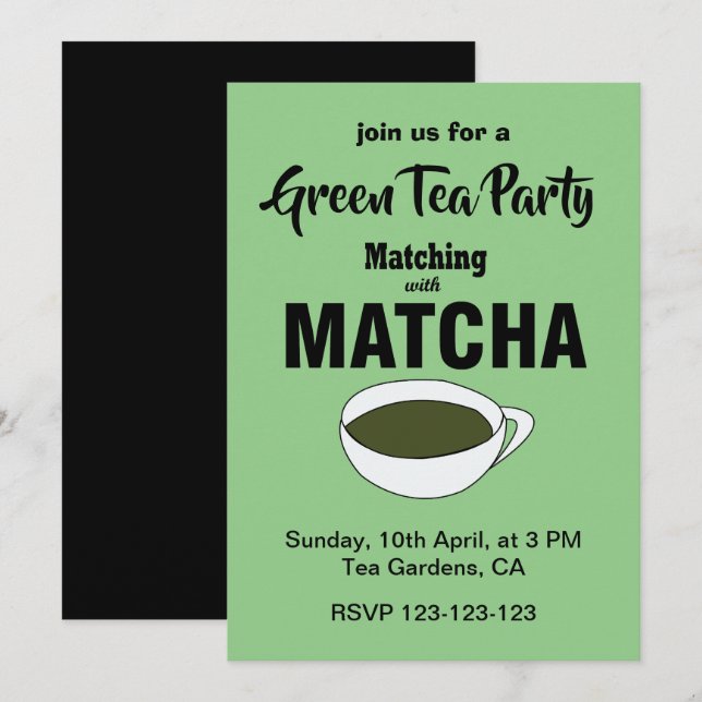 Invitation Fête au thé vert Matcha (Devant / Derrière)