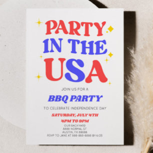 Invitation Fête Aux Etats-Unis 4 juillet Retro BBQ Party