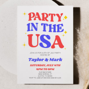 Invitation Fête Aux États-Unis Retro 4 juillet Party