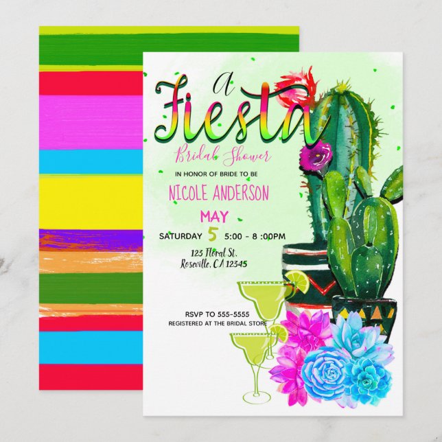 Invitation Fête aux rayures lumineuses Succulents Enterrement (Devant / Derrière)