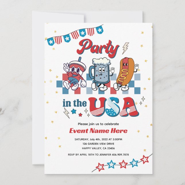 Invitation Fête aux USA Retro Amusant Diner américain Anniver (Devant)