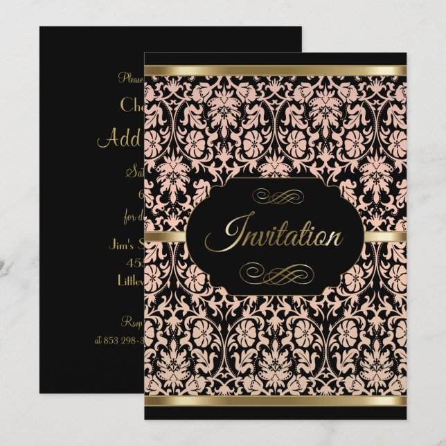 Invitation Fête avec des roses de Damas - Damas | Texte DIY (Devant / Derrière)