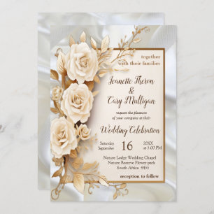 Invitation Fête avec Fleurs blanches et Perles sur soie