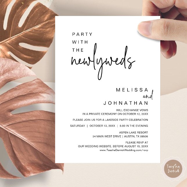 Invitation Fête Avec Les Nouveaux Mariés, Dîner Mariage (Party with the newlyweds, Post wedding dinner celebration invitation card, PDF, in Black and White)