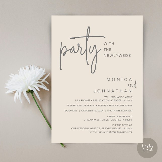 Invitation Fête Avec Les Nouveaux Mariés, Dîner Mariage (Party with the newlyweds, Post wedding dinner celebration invitation card, PDF, in Cream Grey)