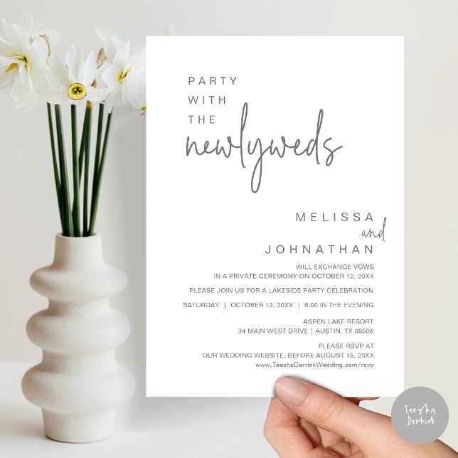 Invitation Fête Avec Les Nouveaux Mariés, Dîner Mariage (Party with the newlyweds, Post wedding dinner celebration invitation card, PDF, in Dark Grey)
