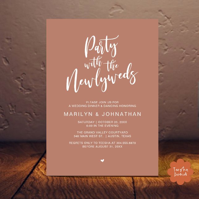Invitation Fête Avec Les Nouveaux Mariés Dîner Rustique Maria (Party With The Newlyweds Rustic Wedding Dinner Dancing Lunch Brunch Invitation card PDF Earthy Brown)