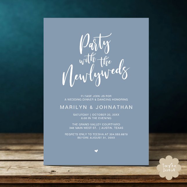 Invitation Fête Avec Les Nouveaux Mariés Dîner Rustique Maria (Party With The Newlyweds Rustic Wedding Dinner Dancing Lunch Brunch Invitation card PDF Dusty Blue)