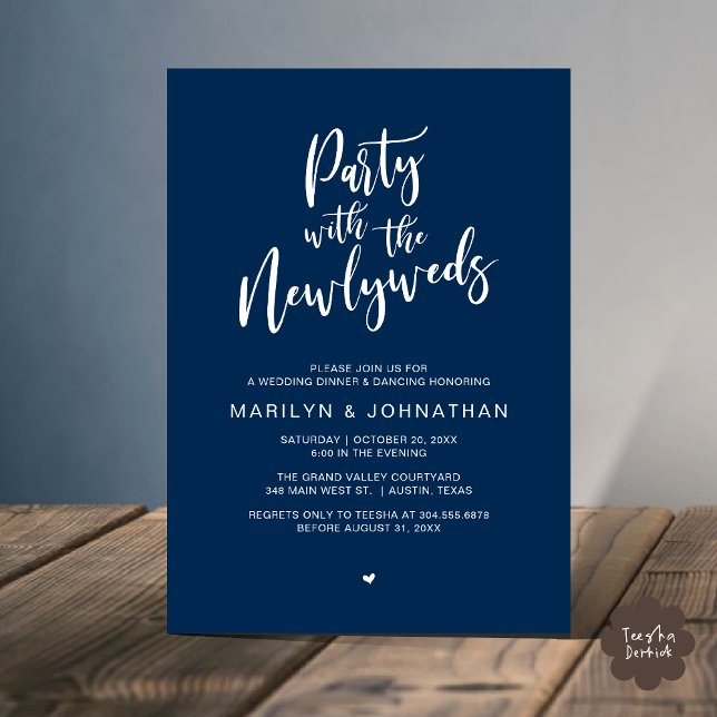 Invitation Fête Avec Les Nouveaux Mariés Dîner Rustique Maria (Party With The Newlyweds Rustic Wedding Dinner Dancing Lunch Brunch Invitation card PDF Navy Blue)