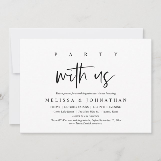 Invitation Fête Avec Nous, Dîner De Répétition Mariage (Devant)