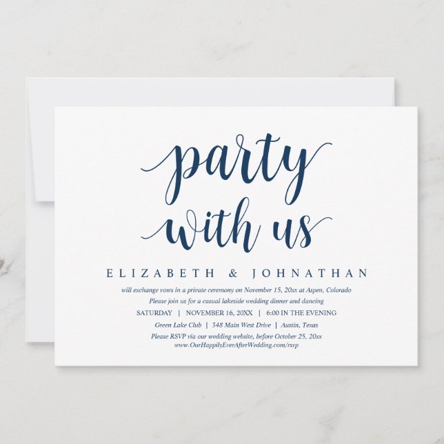 Invitation Fête Avec Nous, Dîner Mariage Elopement Dansant En (Devant)