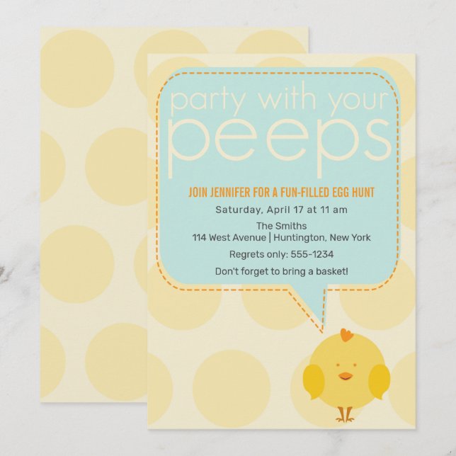 Invitation Fête avec vos peeps mignon poussin Pâques (Devant / Derrière)