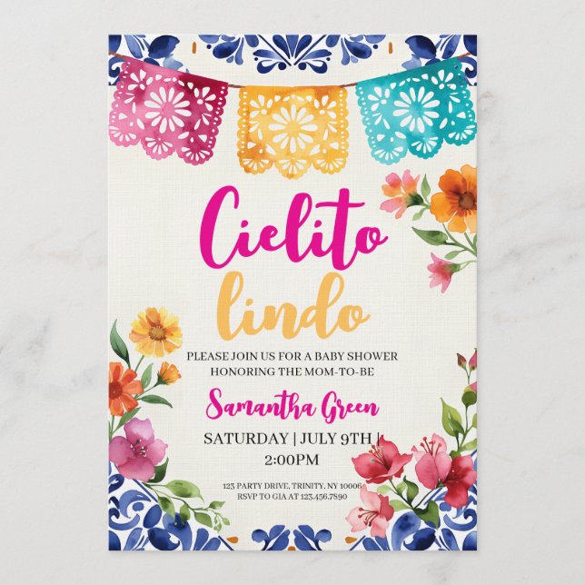 Invitation Fête Baby Shower aquarelle Cielito Lindo (Devant)