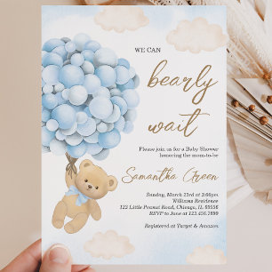 Invitation Fête Baby Shower Ballon Ours Bleu