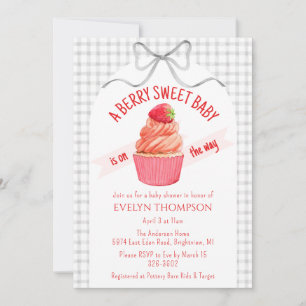 Invitation Fête Baby Shower Fraise Sucrée Gris Brume 020