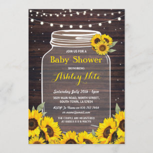 Invitation Fête Baby shower Jar Wood Sunflower Fireflets