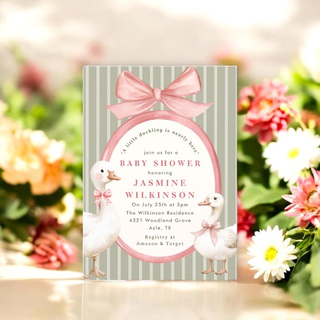 Invitation Fête baby shower ludique avec canards et nœud papi (Créateur téléchargé)