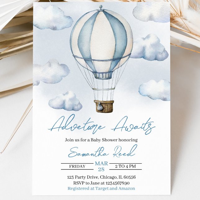 Invitation Fête Baby Shower Montgolfière Bleue (Créateur téléchargé)