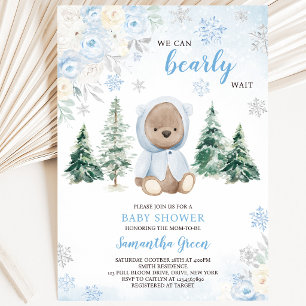 Invitation Fête Baby Shower Ours Bleu Hiver