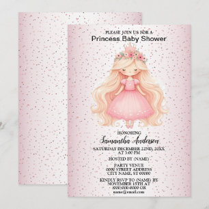 Invitation Fête Baby shower princesse rose aquarelle