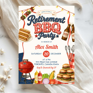 Invitation Fête BBQ de retraite en Denim Gingham