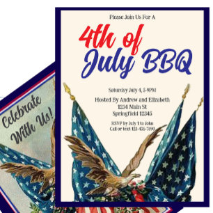 Invitation Fête BBQ du 4 juillet avec drapeau et aigle