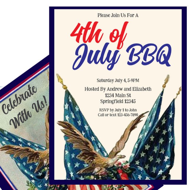 Invitation Fête BBQ du 4 juillet avec drapeau et aigle (Créateur téléchargé)