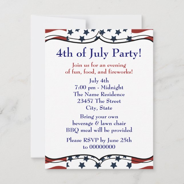 Invitation Fête BBQ du 4 juillet Stars Stripes (Devant)